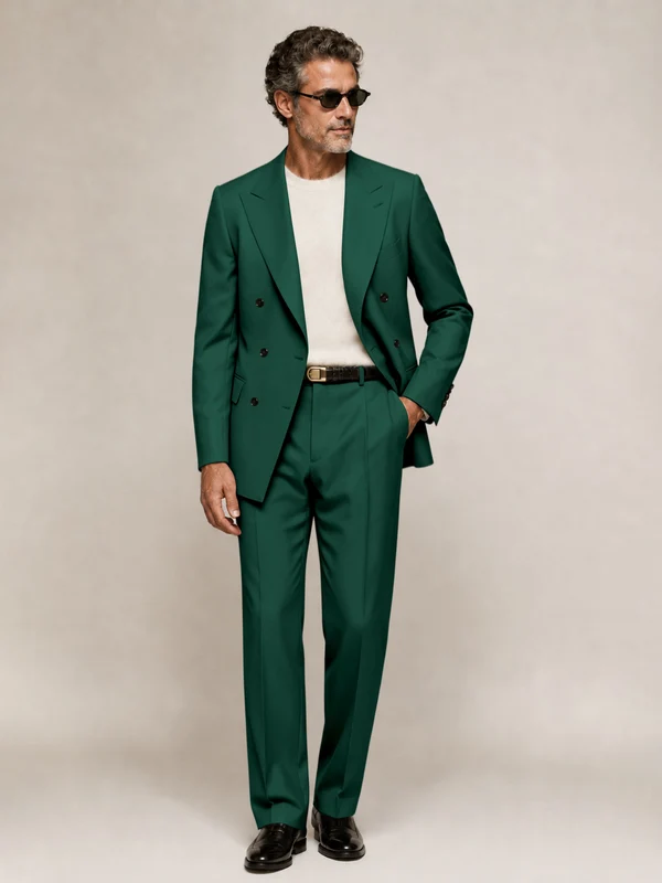 Sophisticated Men's Double Breasted Peak Lapel 2‑Piece Suit Set for Office & Wedding Teal