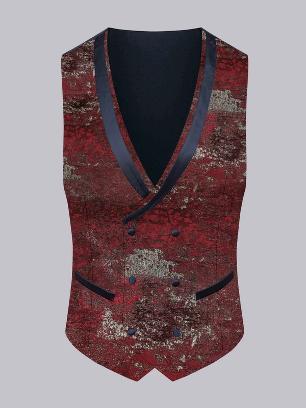 Sophisticated Jacquard V Neck Button Front Men's Vest Burgundy