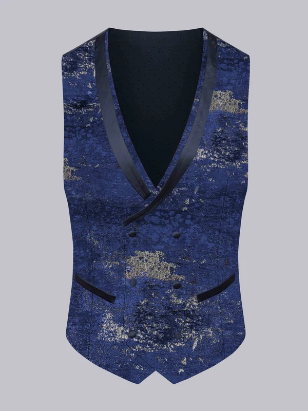 Sophisticated Jacquard V Neck Button Front Men's Vest Navy Blue