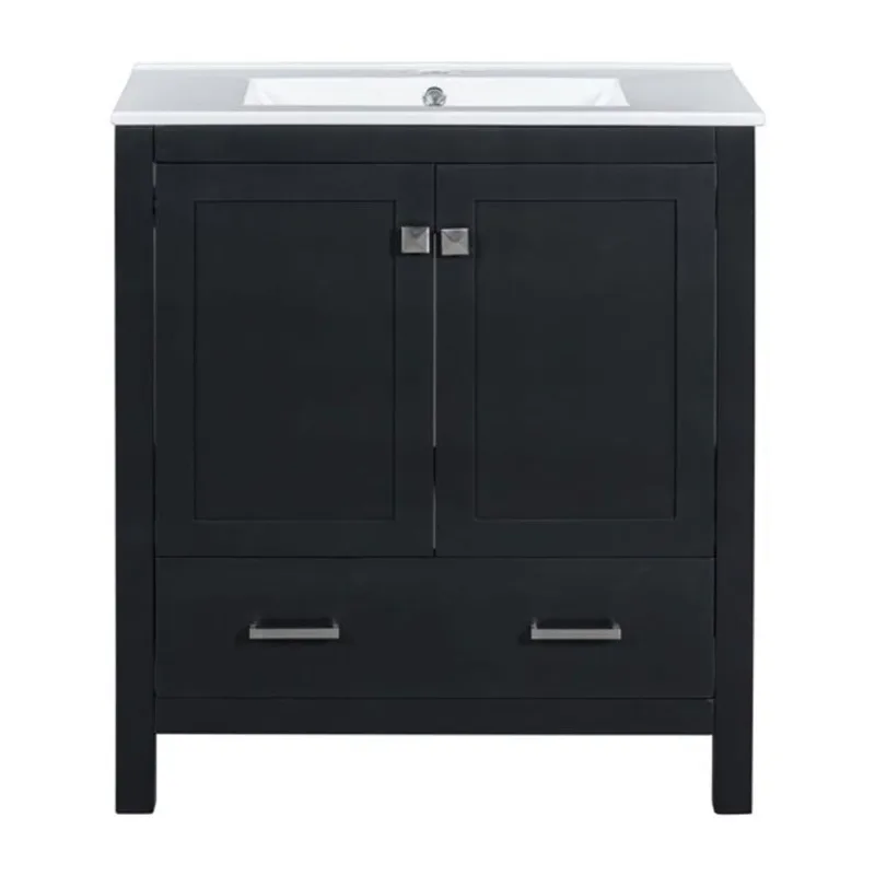 Homy Casa Texas Set of 2 Bathroom Vanity in Solid Wood 60-in with Ceramic Sink - Black
