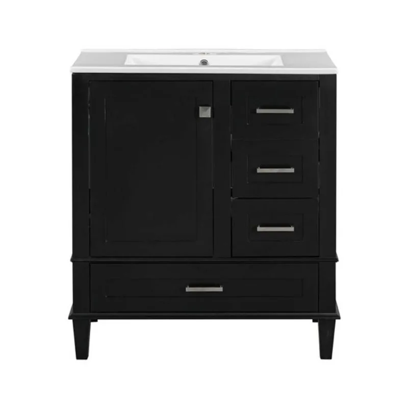 Homy Casa Ontario Bathroom Vanity in Solid Wood 30-in with Ceramic Sink - Black
