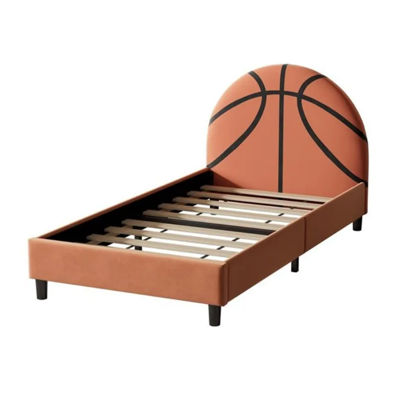 Homy Casa Olympia Twin Size Basketball Kids' Platform Bed w/ Metal Frame and Suport Slats - Orange