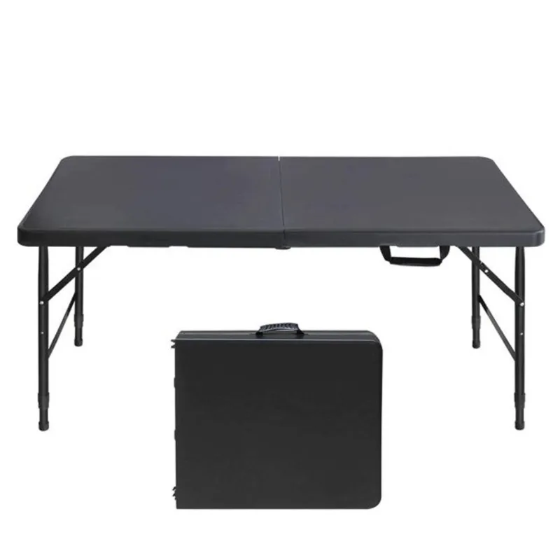 Homy Casa Folding Table 4-ft Carry Handle Steel Legs Indoor Outdoor - Black
