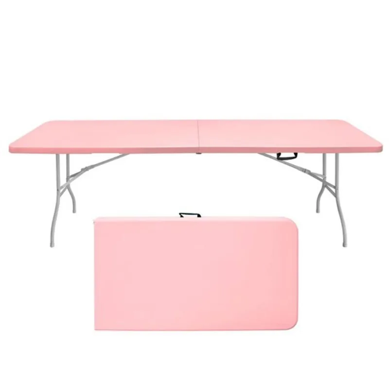 Homy Casa Folding Table 8-ft Carry Handle Steel Legs Indoor Outdoor - Pink