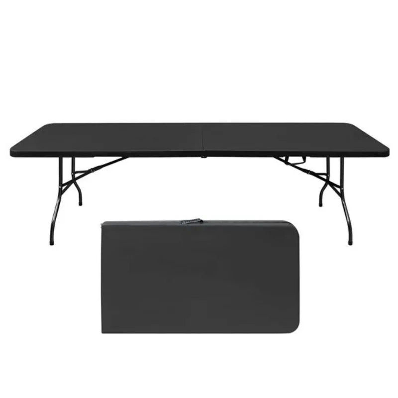 Homy Casa Folding Table 8-ft Carry Handle Steel Legs Indoor Outdoor - Black