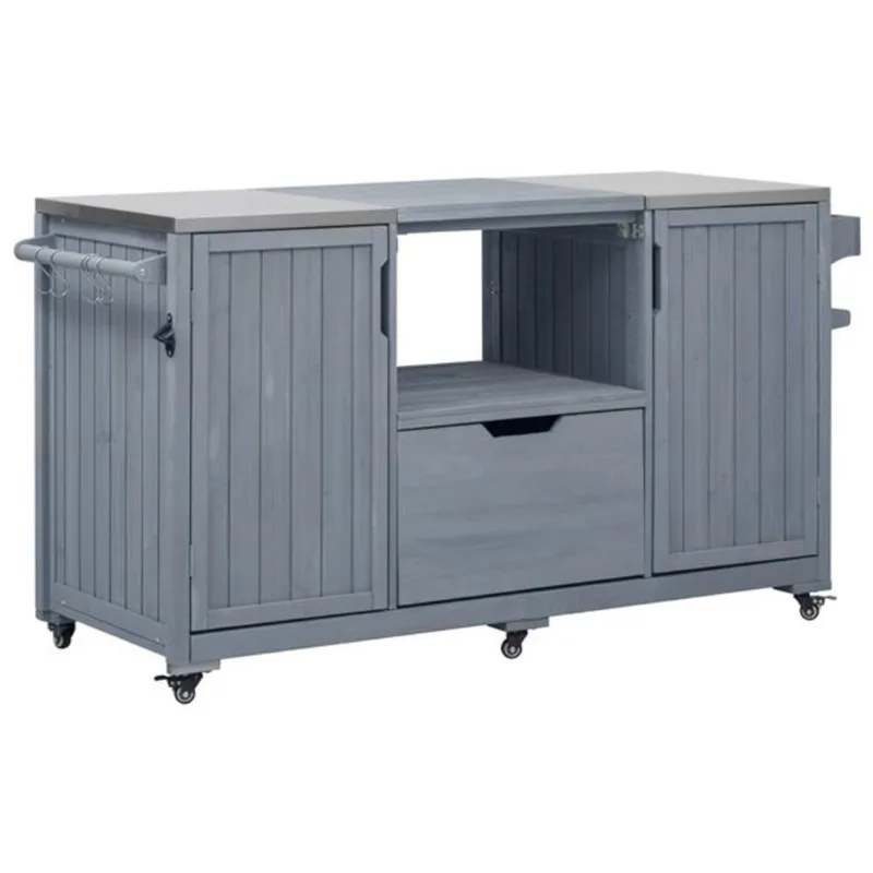 Homy Casa Antibes Grill Cart 67-in Solid Wood - Blue Grey