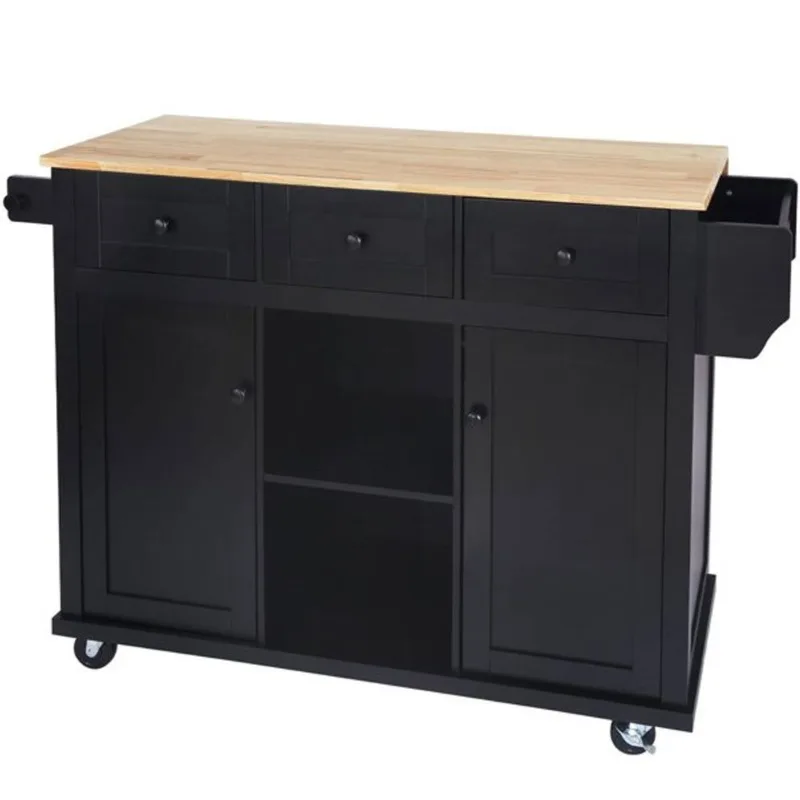 Homy Casa Java Rolling Kitchen Island Cart Drop Leaf 53.2-in - Black