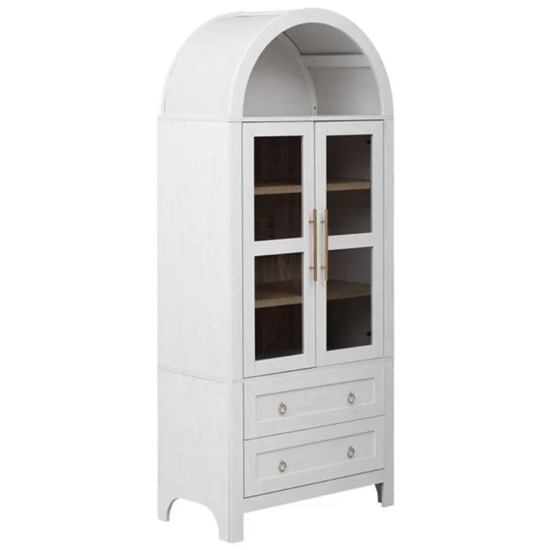 Homy Casa Artisan Utility Storage Cabinet 71-in Glass Doors Drawers - White
