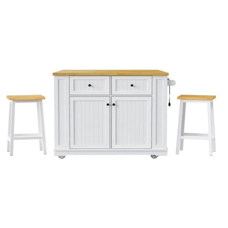 Homy Casa Toulouse Rolling Kitchen Island Set Drop Leaf 48-in - White