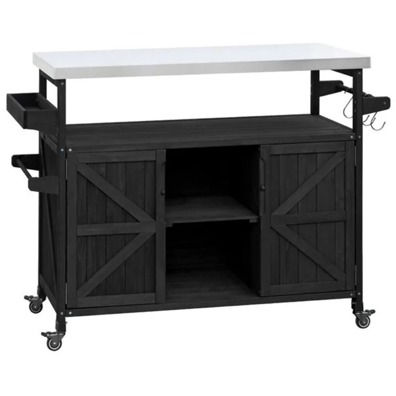 Homy Casa Calais Grill Cart 50-in Solid Wood - Black