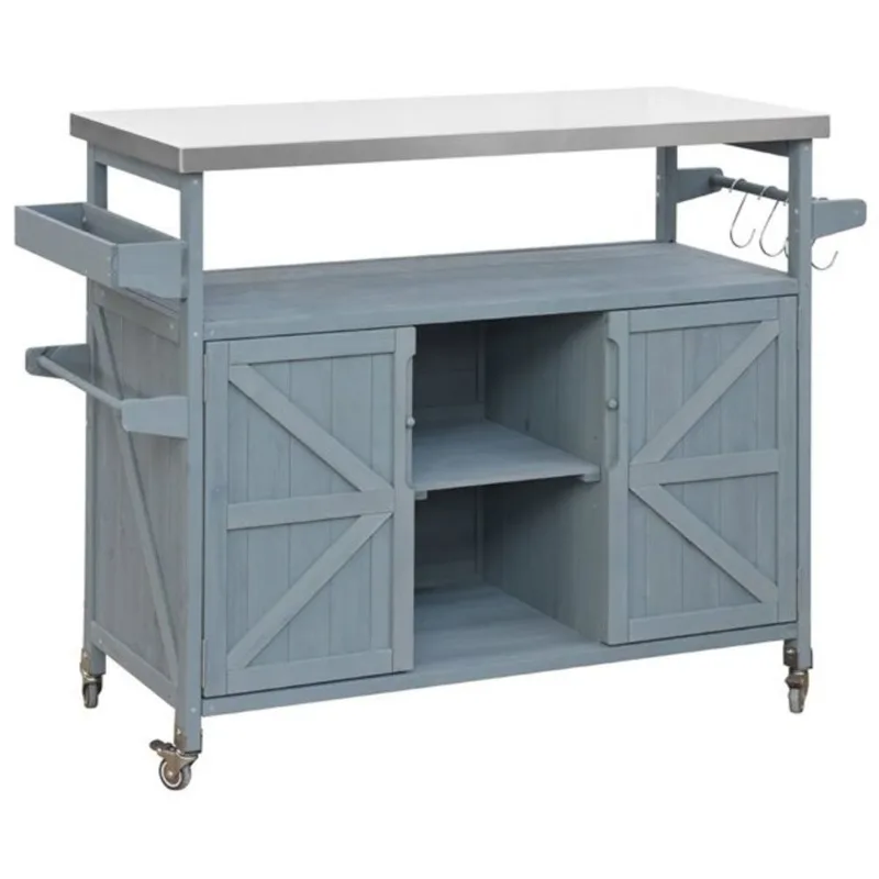Homy Casa Calais Grill Cart 50-in Solid Wood - Blue Grey