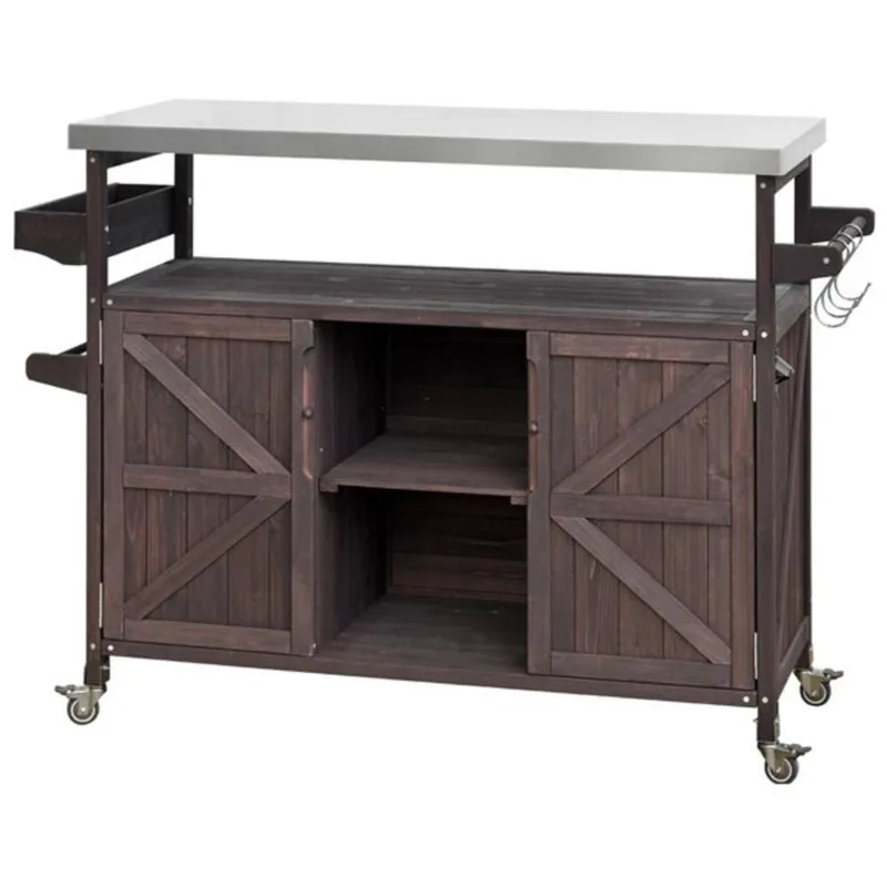 Homy Casa Calais Grill Cart 50-in Solid Wood - Brown