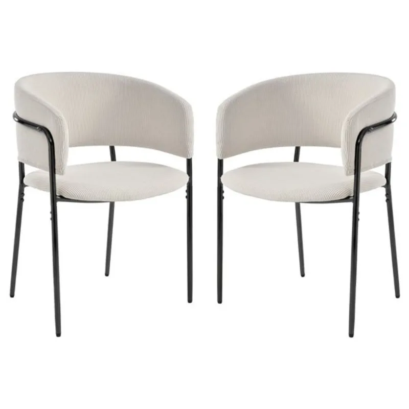 Homy Casa Milos Set of 2 Upholstered Dining Chairs with Metal Frame and Curved Back - Beige Corduroy
