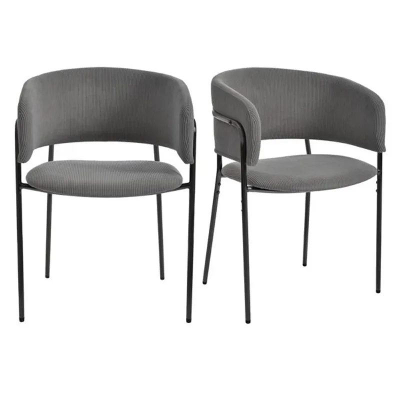 Homy Casa Milos Set of 2 Upholstered Dining Chairs with Metal Frame and Curved Back - Grey Corduroy
