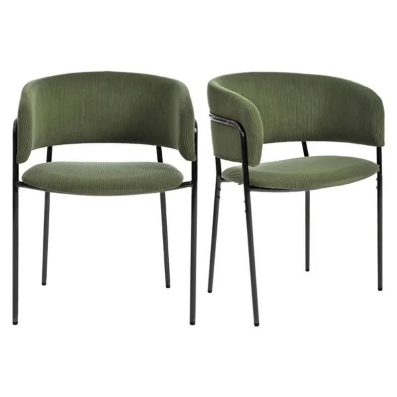 Homy Casa Milos Set of 2 Upholstered Dining Chairs with Metal Frame and Curved Back - Green Corduroy