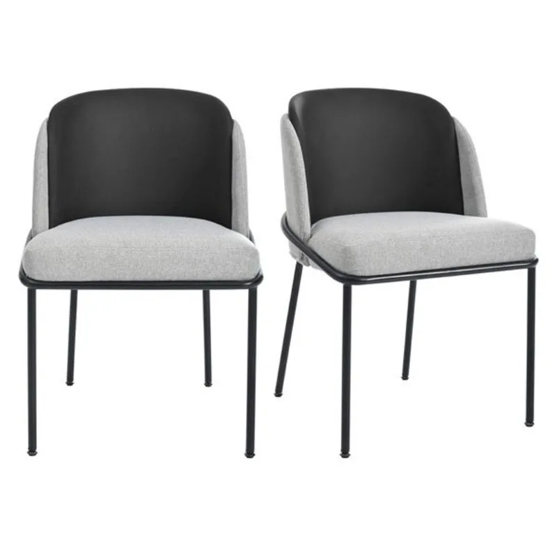Homy Casa Thalia Set of 2 Upholstered Dining Chairs with Metal Frame and Curved Back - Black and Grey