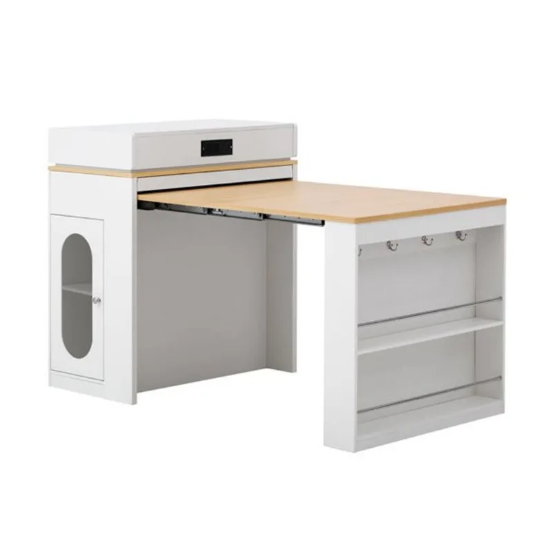 Homy Casa Samos Extendable Dining Table with Drawers Shelves and Power Outlet - Creamy White and Natural