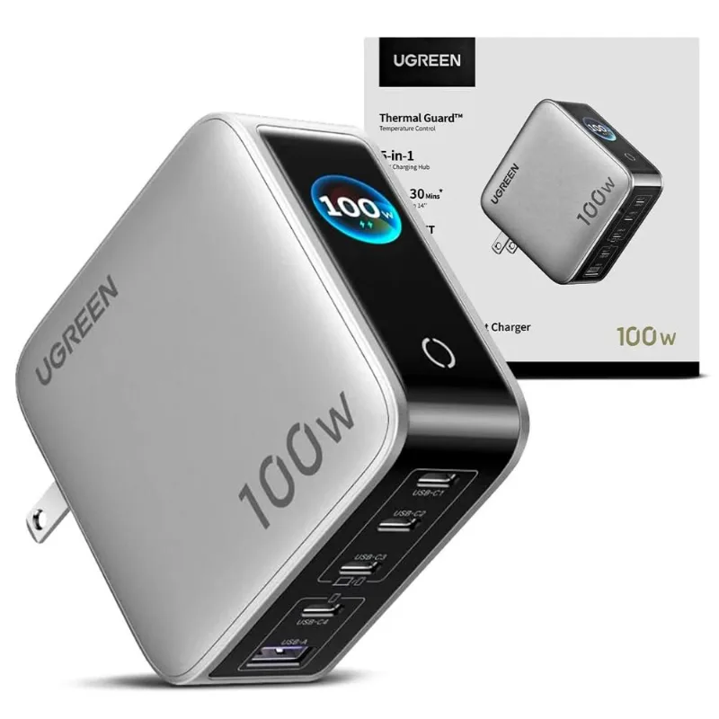 Cargador Ugreen 100W X773 GaN 5 Puertos Nexode Pro con Pantalla